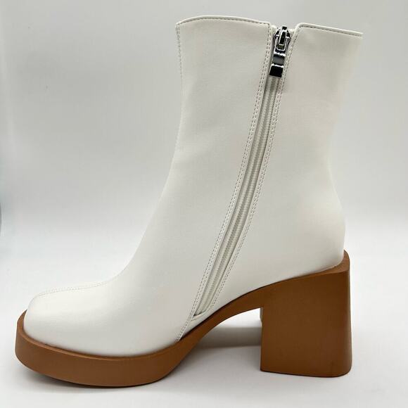 ISNOM Boots Womens 7 White Chunky Heel Platform Square Toe Boots NEW - Picture 5 of 12